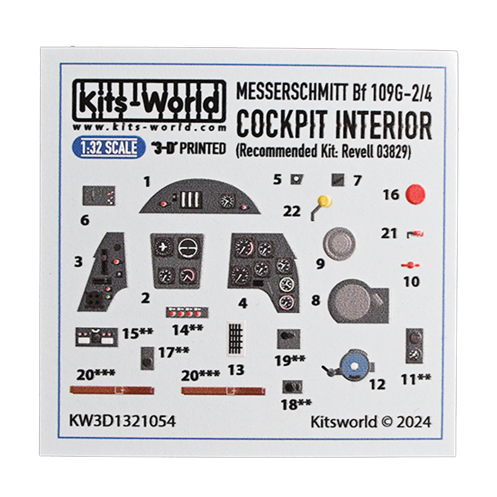 Kits World Messerschmitt Bf-109G-2/4 RV03829 1:32 Cockpit Interior 3D Decal Set
