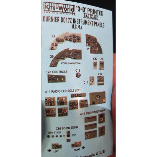 Kits World KW3D1481072 Dornier DO-17Z 3D Instrument Panel Decals 1:48 ICM48244