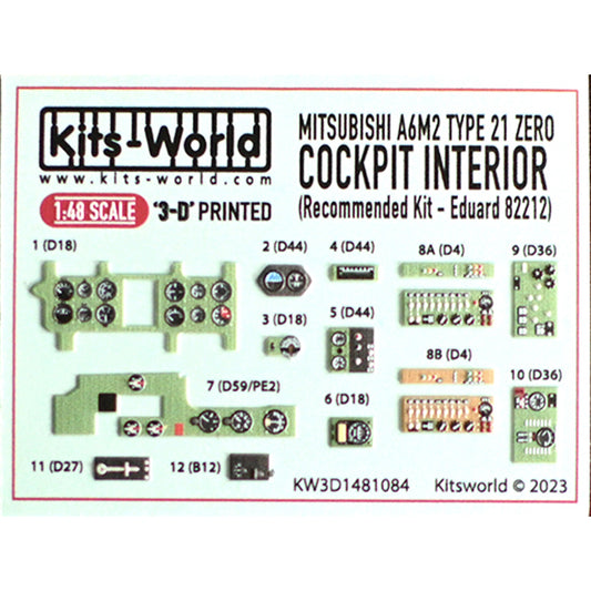Kits World Mitsubishi A6M2 Zero Type 21 Full Colour Instrument Panels 1:48 Set