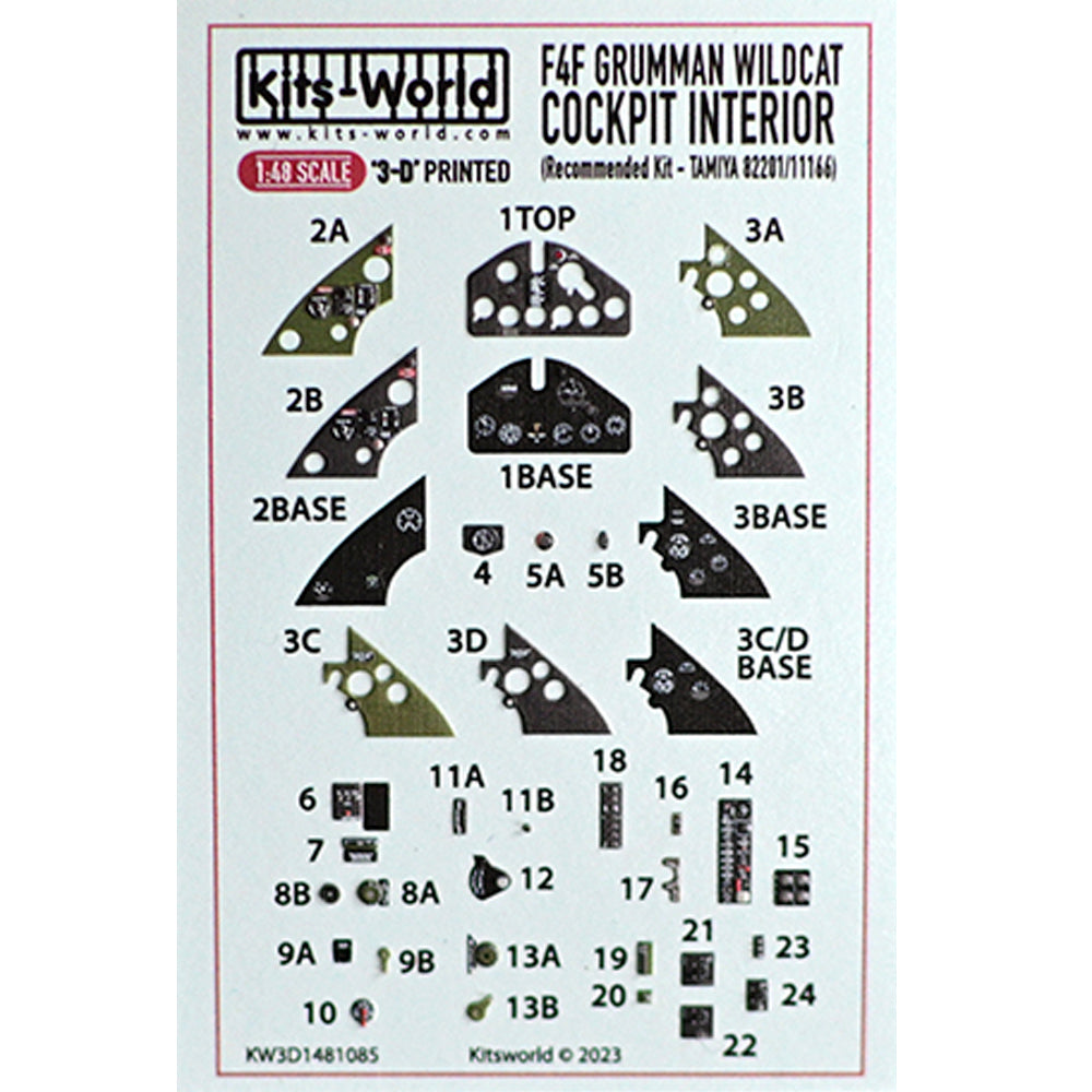 Kits World Grumman F4F-4 Wildcat Full Colour Instrument Panels 1:48 3D Set