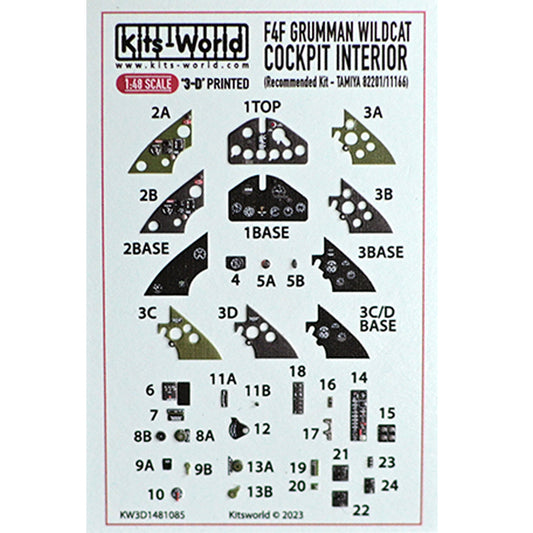 Kits World Grumman F4F-4 Wildcat Full Colour Instrument Panels 1:48 3D Set