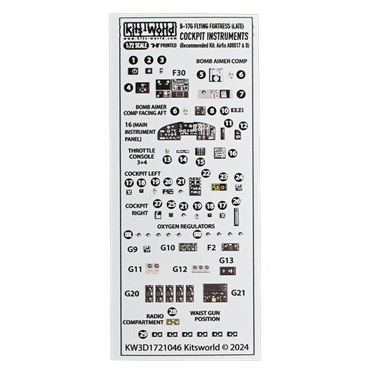 Kits World Boeing B-17G Flying Fortress 3D Instrument Panels for 1:72 Airfix Kit