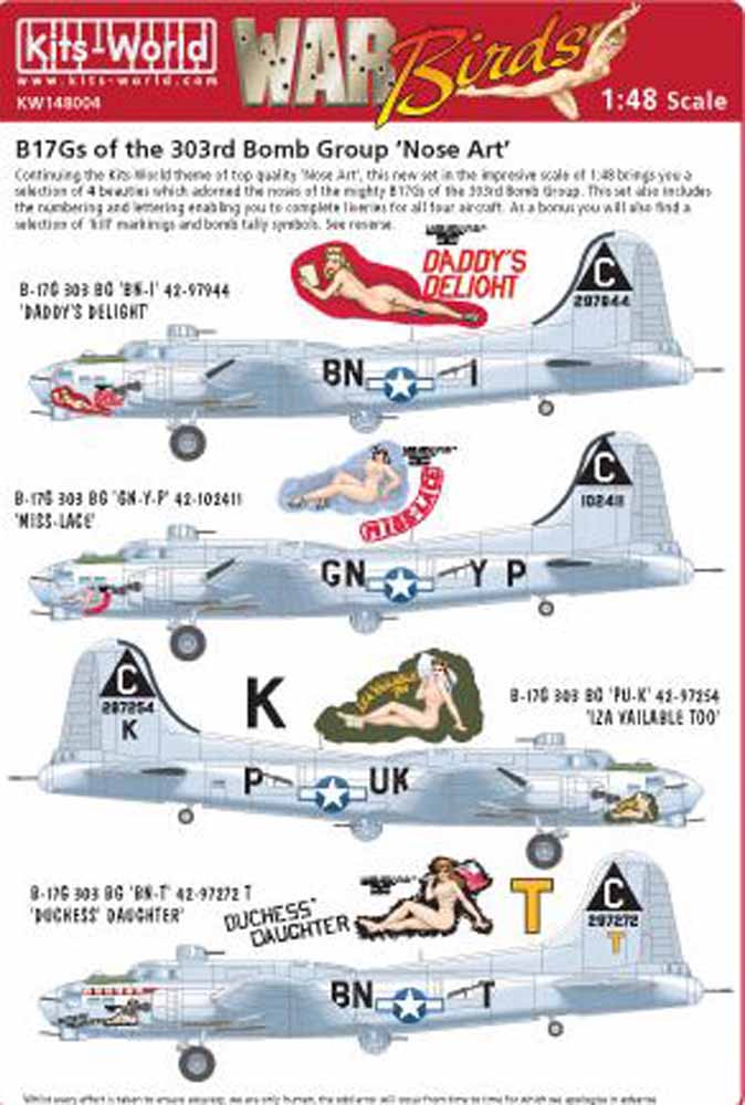 Kits World 148004 Aircraft Decals 1:48 Boeing B-17G Flying Fortress Nose Art of