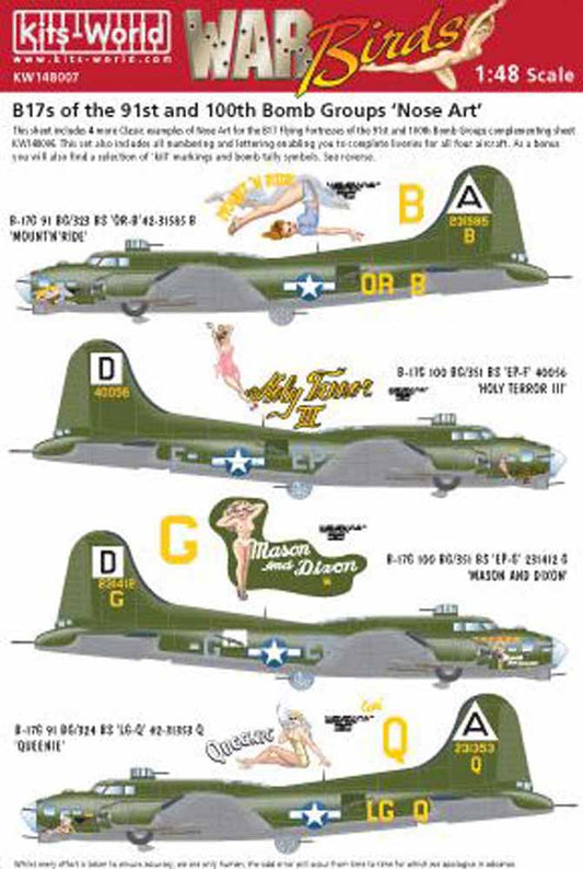Kits World 148007 Aircraft Decals 1:48 Boeing B-17G Flying Fortress Nose Art of