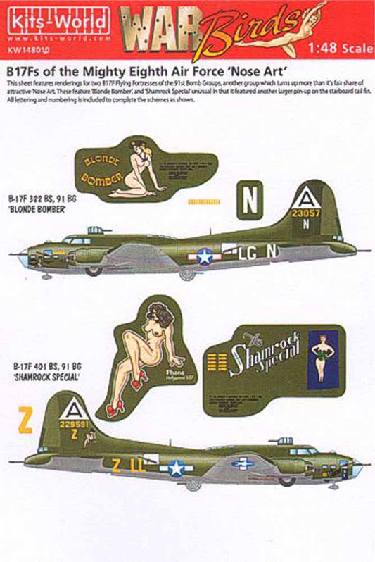 Kits World 148010 Aircraft Decals 1:48 Boeing B-17F Flying Fortress Mighty Eight