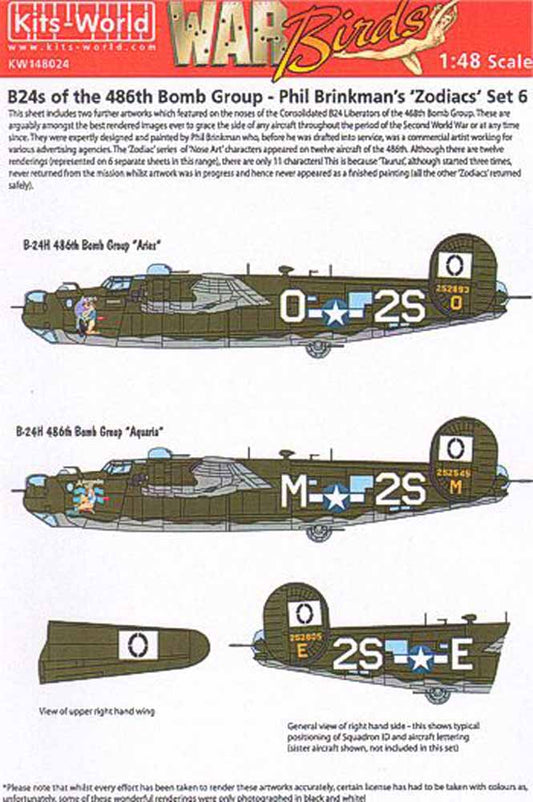 Kits World 148024 Aircraft Decals 1:48 Consolidated B-24H Liberator Phil Brinkma