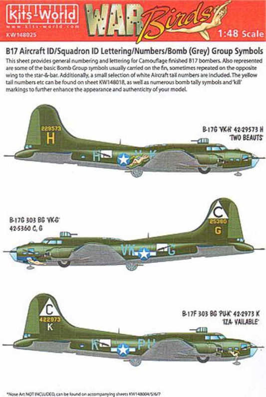 Kits World 148025 Aircraft Decals 1:48 Boeing B-17F/B-17G Flying Fortress Genera