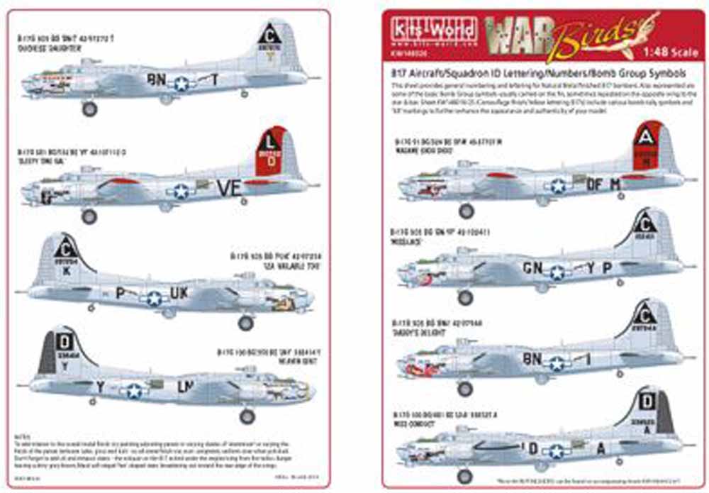 Kits World 148026 Aircraft Decals 1:48 Boeing B-17G Flying Fortress General Mark