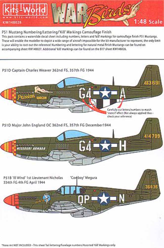 Kits World 148028 Aircraft Decals 1:48 North-American P-51B/North-American P-51D