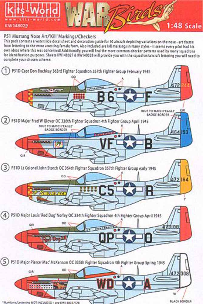 Kits World 148029 Aircraft Decals 1:48 North-American P-51D Mustang - Nose Art S