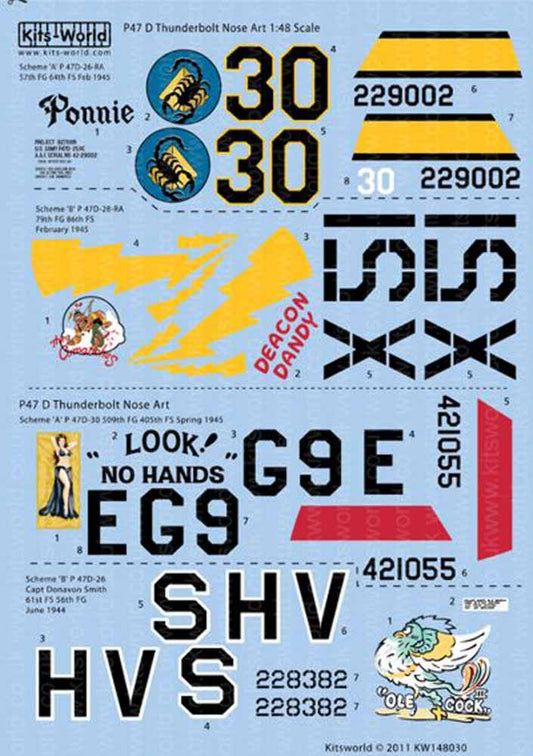 Kits World 148030 Aircraft Decals 1:48 Republic P-47D Thunderbolt Ponnie - Deaco