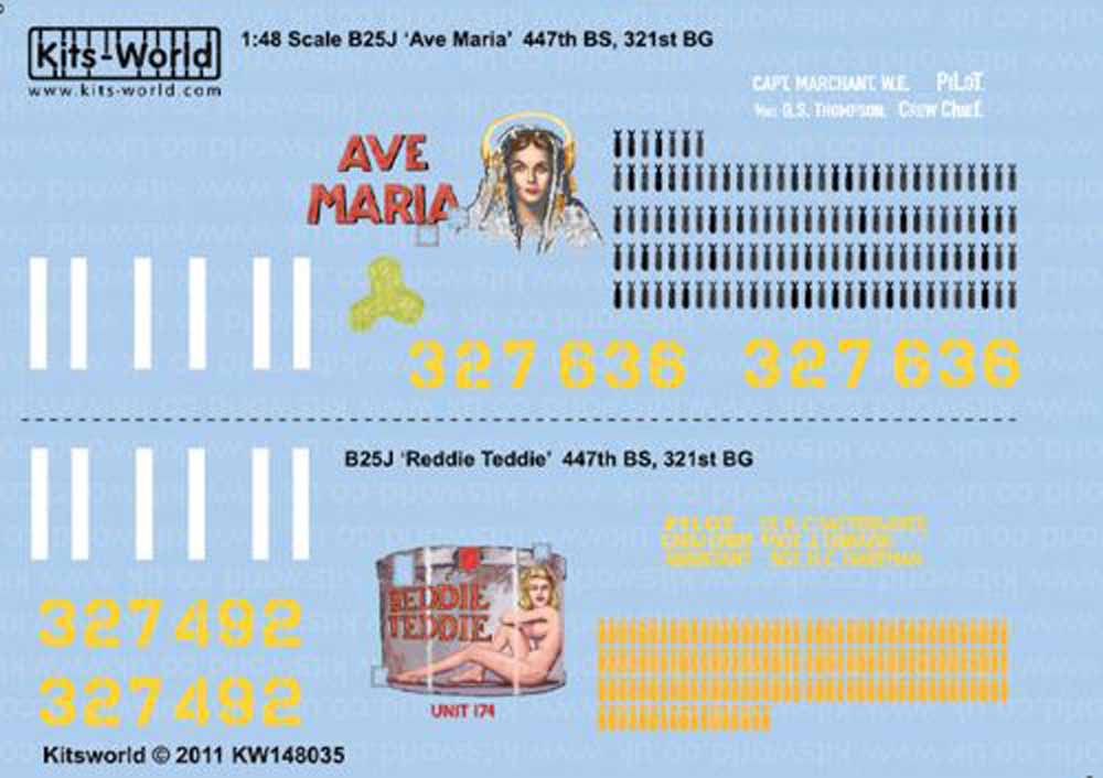 Kits World 148035 Aircraft Decals 1:48 North-American B-25J Mitchell - Corsica 3