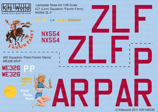 Kits World 148039 Aircraft Decals 1:48 Avro Lancaster B.I/III (2) NX554 ZL-F