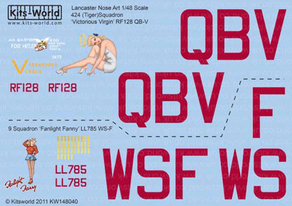 Kits World 148040 Aircraft Decals 1:48 Avro Lancaster B.I/III (2) RF128 QB-V 'Vi