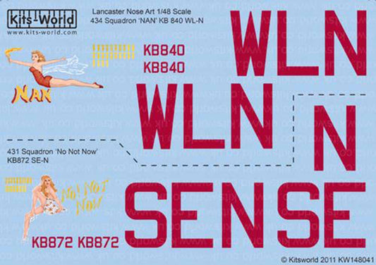 Kits World 148041 Aircraft Decals 1:48 Avro Lancaster Mk.X (2) KB840 WL-N 'Nan'