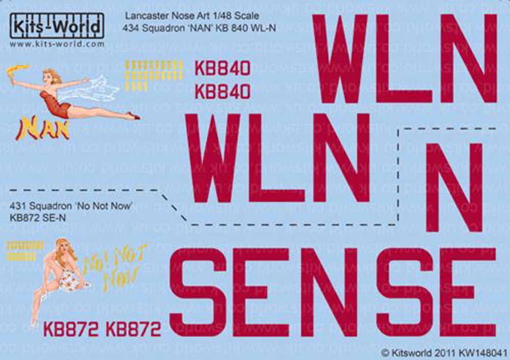 Kits World 148041 Aircraft Decals 1:48 Avro Lancaster Mk.X (2) KB840 WL-N 'Nan'