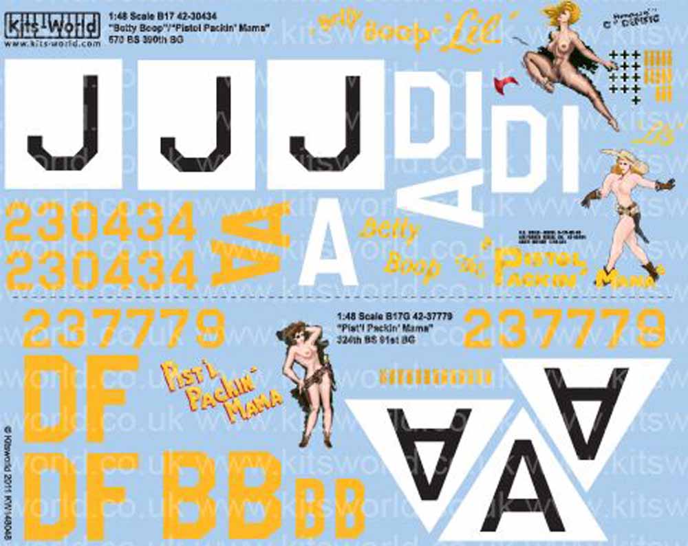 Kits World 148048 Aircraft Decals 1:48 Boeing B-17F Flying Fortress (2) 42-30434