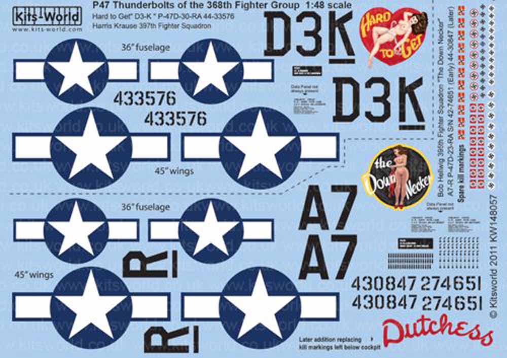 Kits World 148057 Aircraft Decals 1:48 Republic P-47D Thunderbolt 368th FG 397th