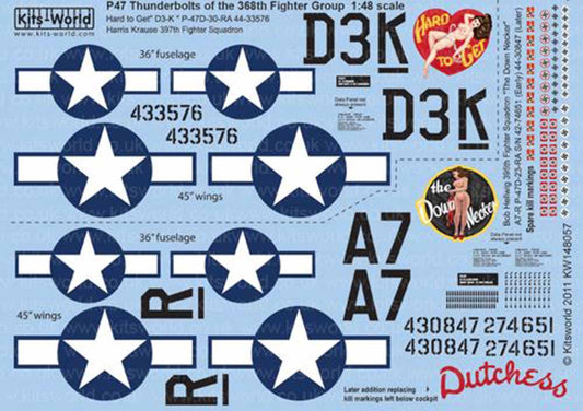 Kits World 148057 Aircraft Decals 1:48 Republic P-47D Thunderbolt 368th FG 397th