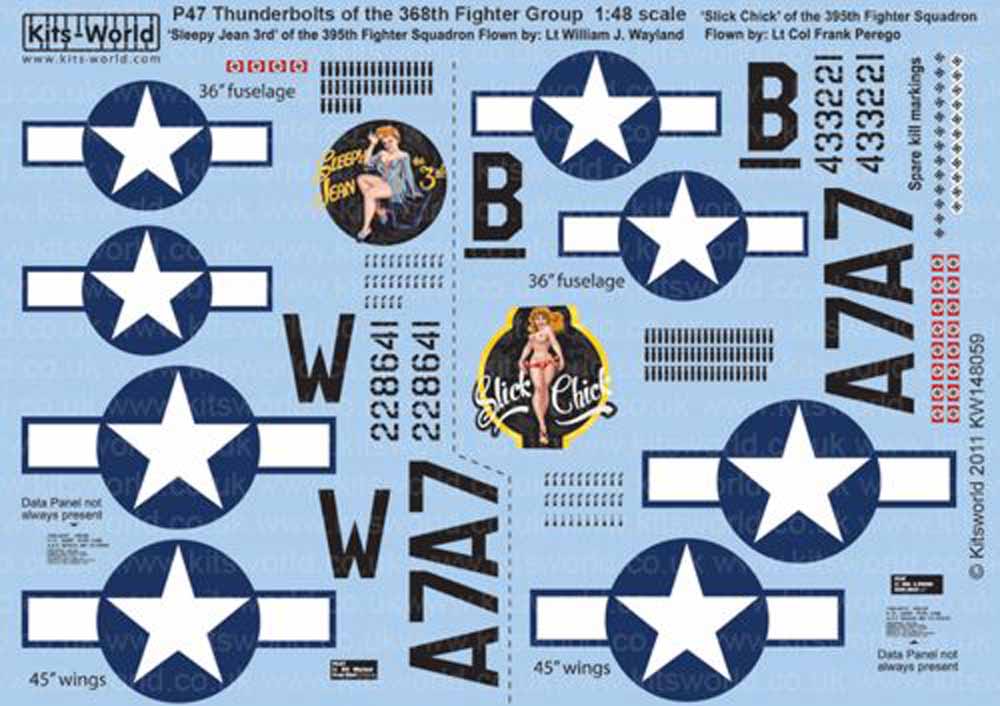 Kits World 148059 Aircraft Decals 1:48 Republic P-47D Thunderbolt 368th FG 395th