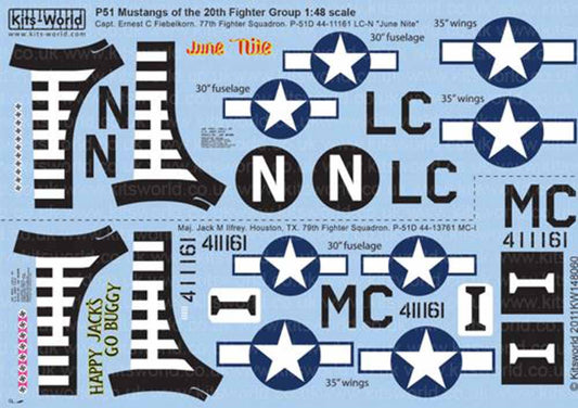 Kits World 148060 Aircraft Decals 1:48 North-American P-51D Mustang 20th FG 77th