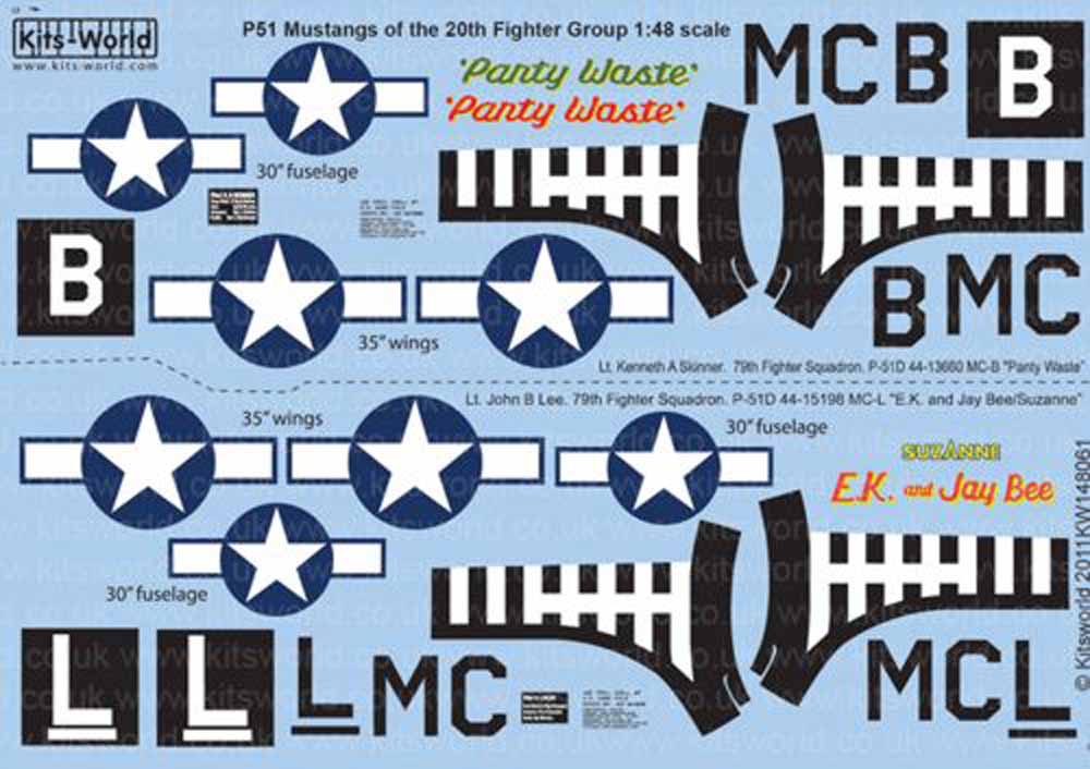 Kits World 148061 Aircraft Decals 1:48 North-American P-51D Mustang 20th FG 79th