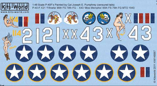 Kits World 148067 Aircraft Decals 1:48 Curtiss P-40's Painted by Cpl Joseph E. P