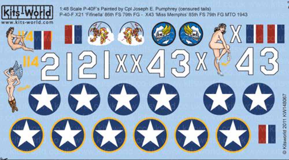 Kits World 148067 Aircraft Decals 1:48 Curtiss P-40's Painted by Cpl Joseph E. P