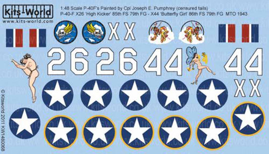 Kits World 148068 Aircraft Decals 1:48 Curtiss P-40's Painted by Cpl Joseph E. P