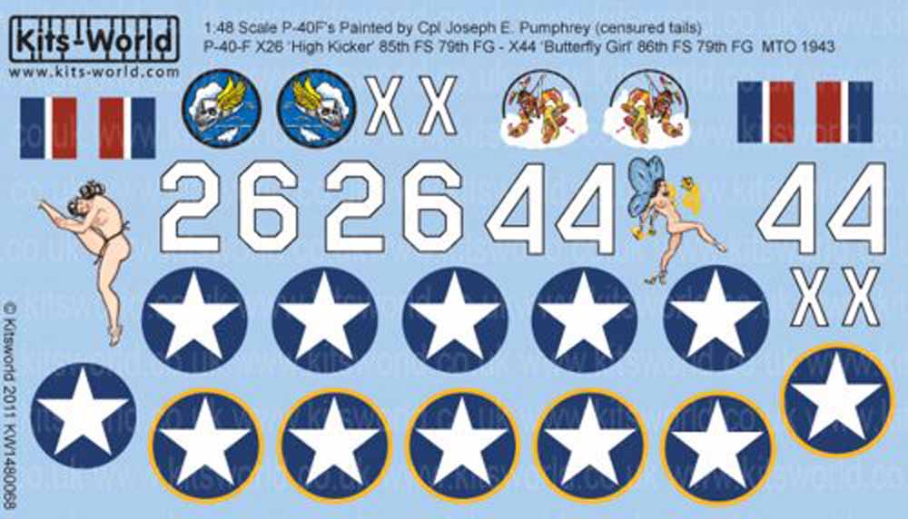 Kits World 148068 Aircraft Decals 1:48 Curtiss P-40's Painted by Cpl Joseph E. P