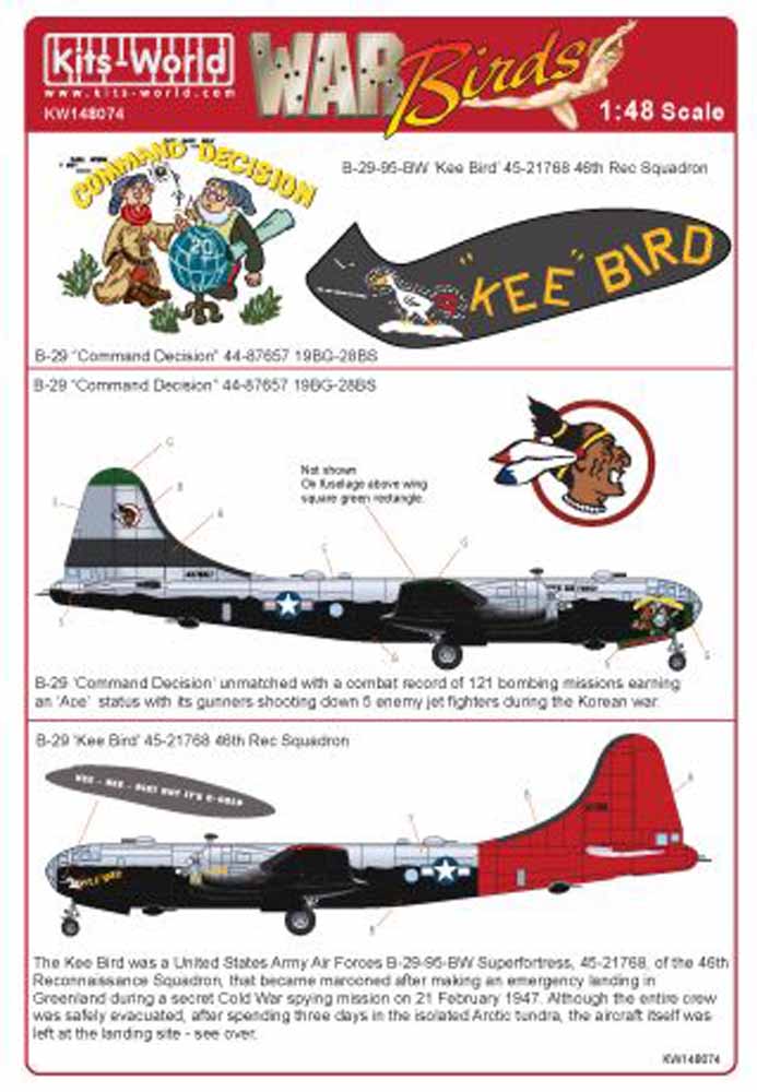 Kits World 148074 Aircraft Decals 1:48 Boeing B-29A 'Command Decision' 44-87657