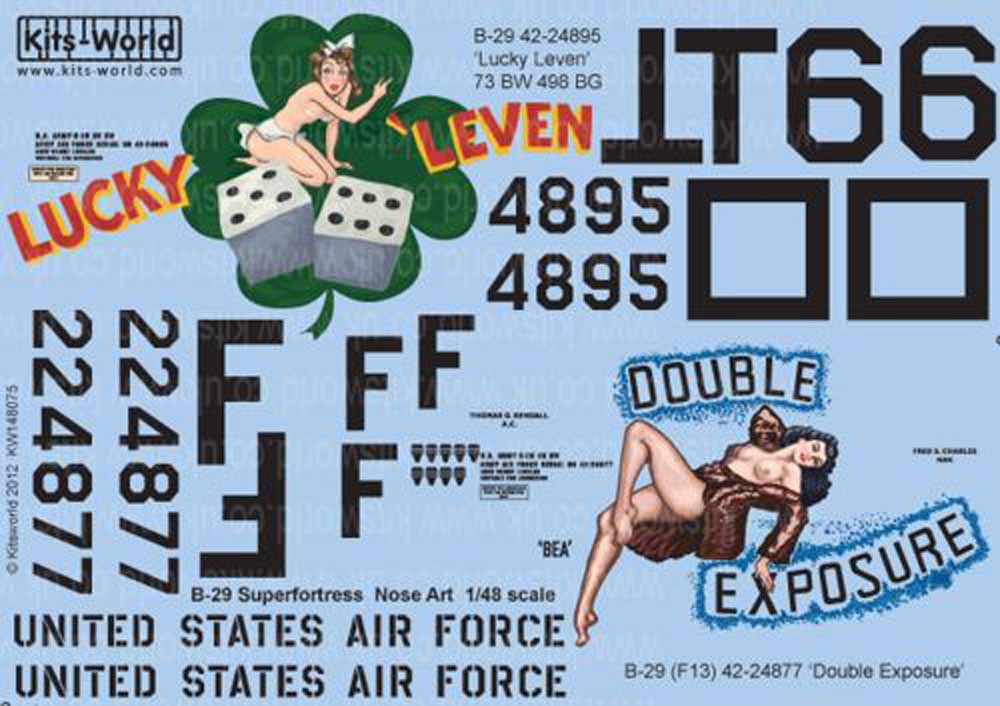 Kits World 148075 Aircraft Decals 1:48 Boeing B-29A Superfortress (2) 42-24895 T