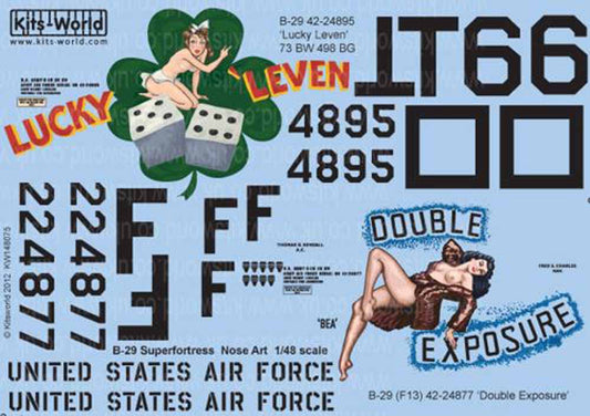 Kits World 148075 Aircraft Decals 1:48 Boeing B-29A Superfortress (2) 42-24895 T
