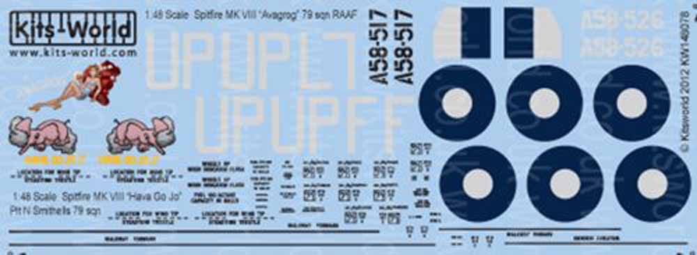Kits World 148078 Aircraft Decals 1:48 Supermarine Spitfire Mk.VIII 'Hava Go Jo'