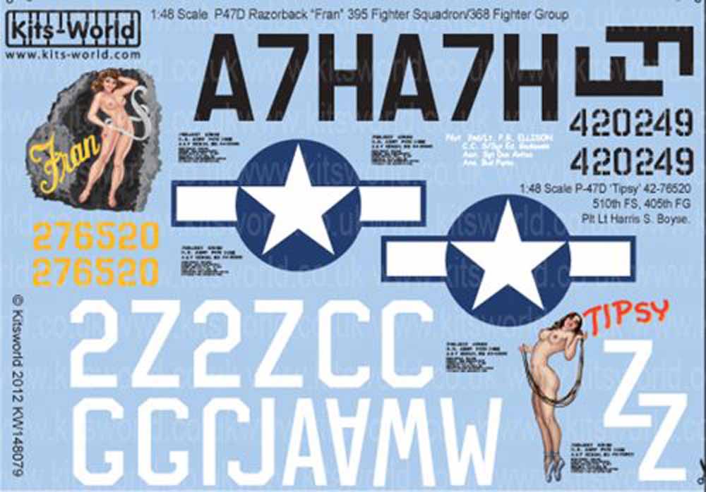 Kits World 148079 Aircraft Decals 1:48 Republic P-47D Thunderbolt 'Razorback' 'F