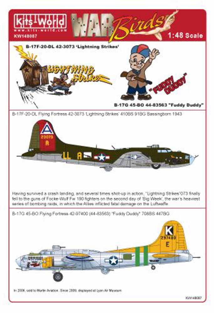 Kits World 148087 Aircraft Decals 1:48 Boeing B-17F-20-DL Flying Fortress 42-307
