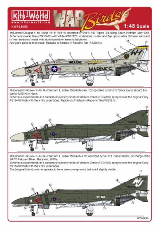 Kits World 148095 Aircraft Decals 1:48 McDonnell F-4B Phantom VF-121 McDonnell F
