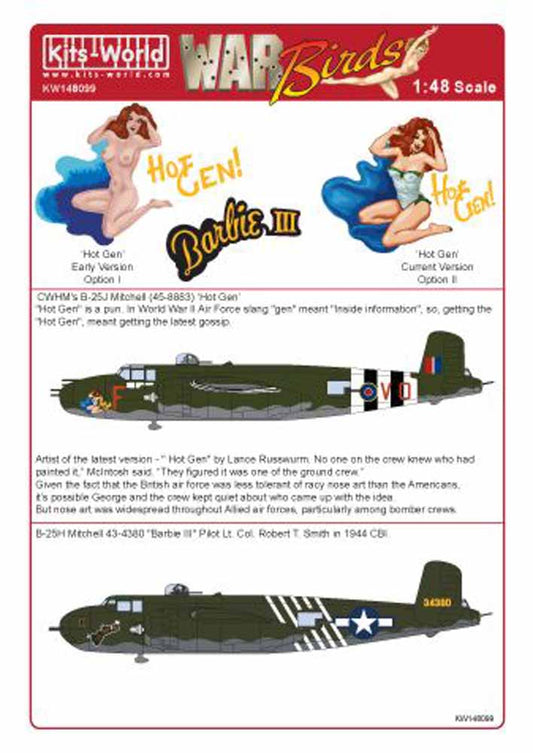 Kits World 148099 Aircraft Decals 1:48 North-American Mitchell CWHM's B25J Mitch