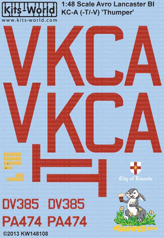 Kits World 148108 Aircraft Decals 1:48 Avro Lancaster B.I/III KC-A (-T/-V) PA474