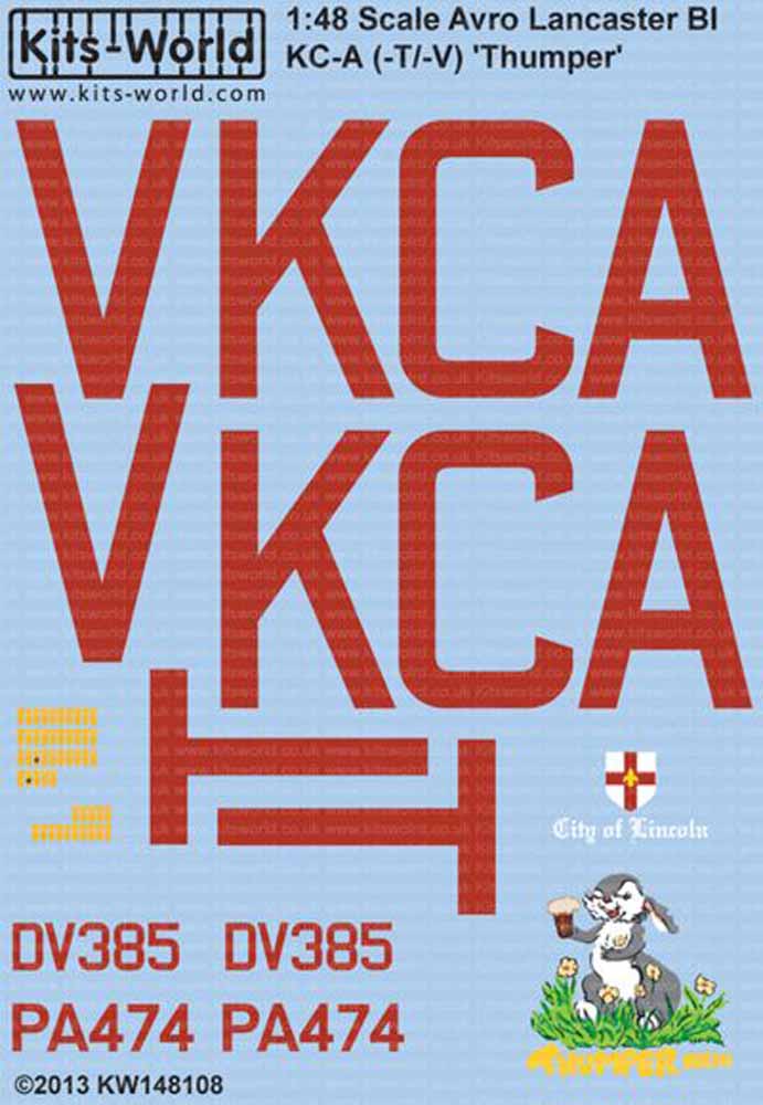 Kits World 148108 Aircraft Decals 1:48 Avro Lancaster B.I/III KC-A (-T/-V) PA474