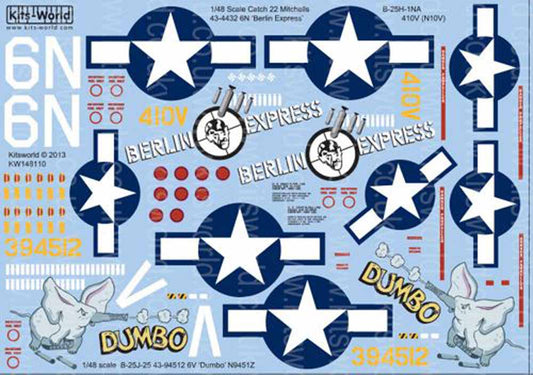 Kits World 148110 Aircraft Decals 1:48 Catch 22 Mitchells. North-American B-25H-