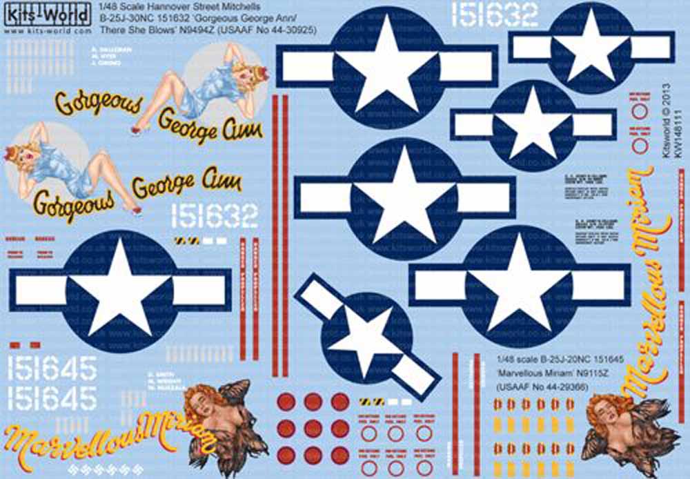Kits World 148111 Aircraft Decals 1:48 Hannover Street Mitchells. North-American