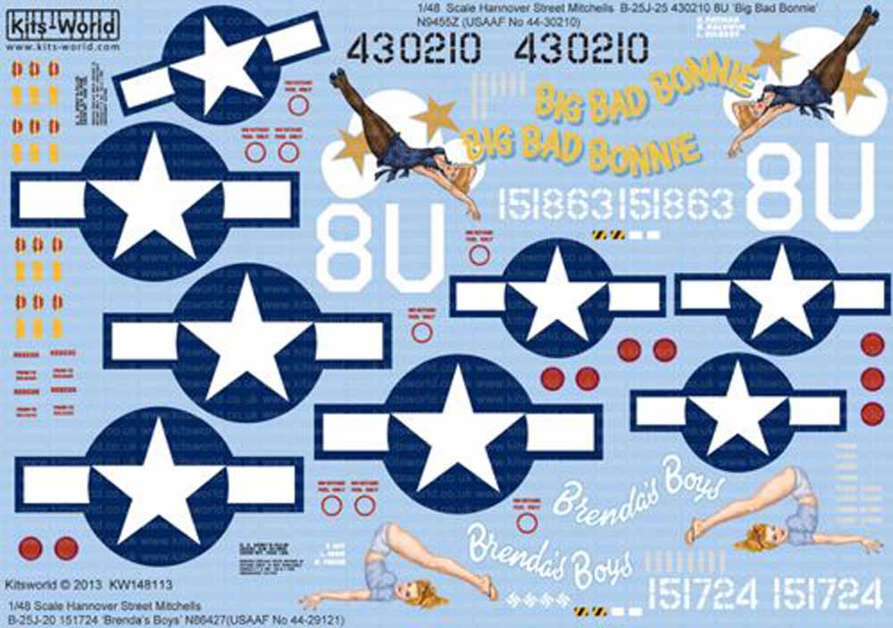 Kits World 148113 Aircraft Decals 1:48 Hannover Street Mitchells. North-American