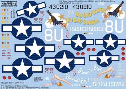 Kits World 148113 Aircraft Decals 1:48 Hannover Street Mitchells. North-American