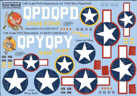 Kits World 148117 Aircraft Decals 1:48 Republic P-47D Thunderbolt 'Razorback' 42