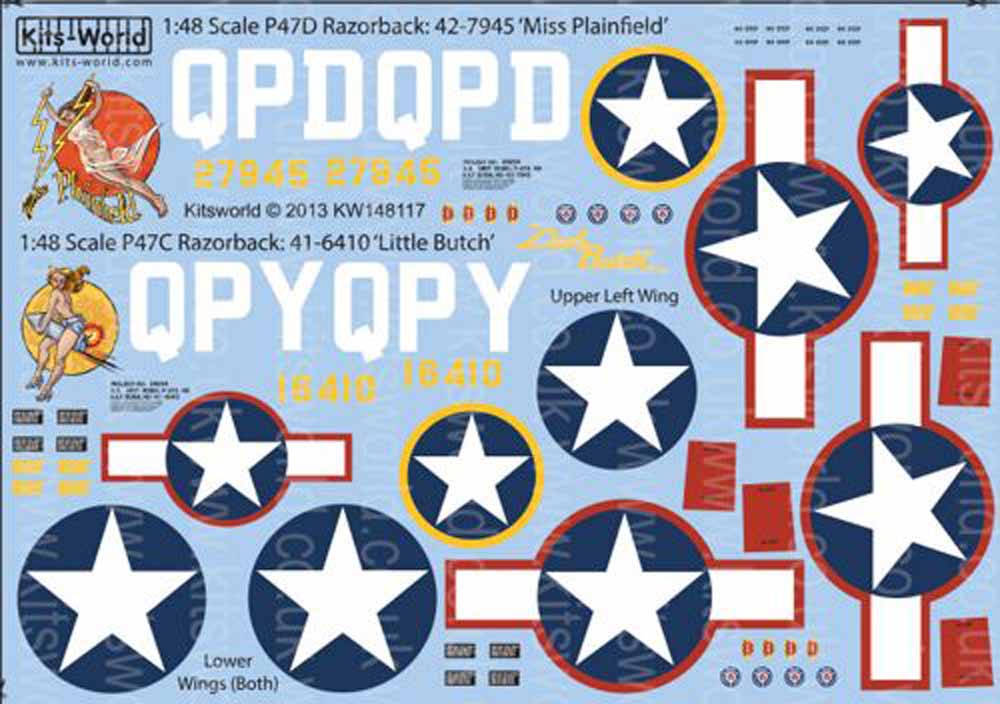 Kits World 148117 Aircraft Decals 1:48 Republic P-47D Thunderbolt 'Razorback' 42