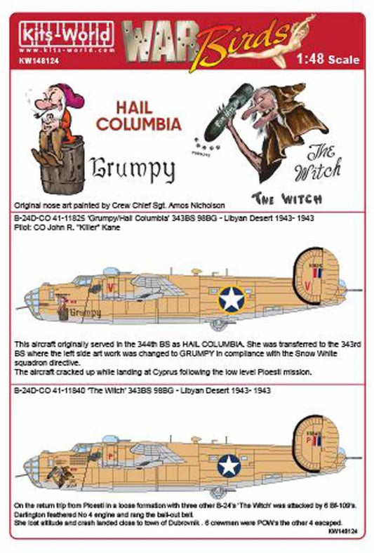 Kits World 148124 Aircraft Decals 1:48 Consolidated B-24D Liberator 343 BS 98 BG