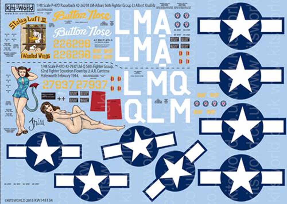 Kits World 148134 Aircraft Decals 1:48 Republic P-47D 'Razorback' 'Stalag Luft I