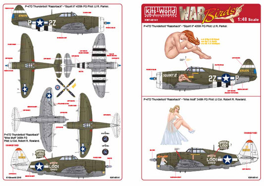 Kits World 148141 Aircraft Decals 1:48 Republic P-47D Thunderbolt Razorback 42-7