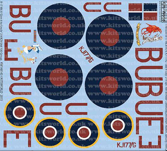 Kits World 148143 Aircraft Decals 1:48 Boeing B-17 Mk.III BU-E KJ177/G Take It E